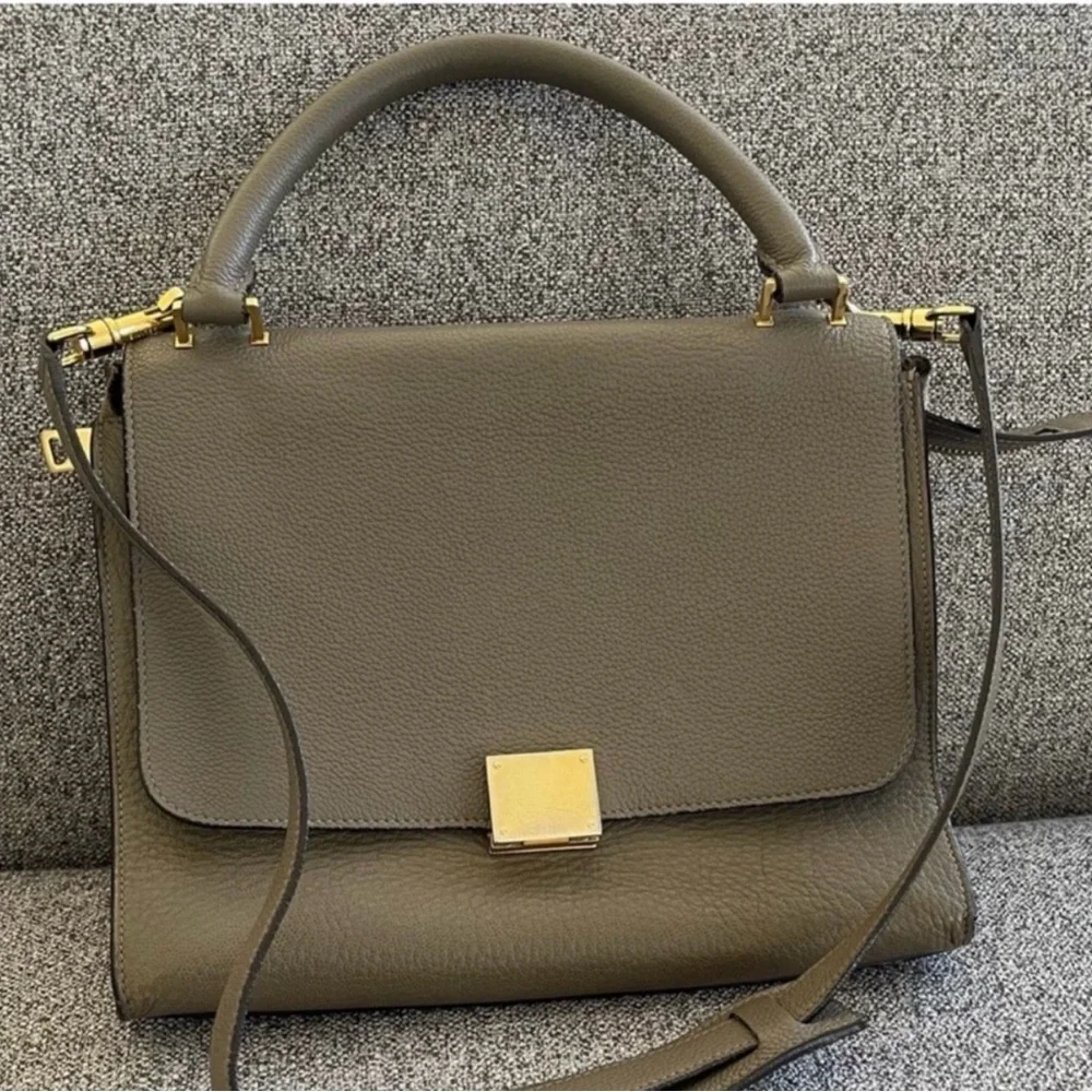 Celine Taupe Leather and Suede Satchel